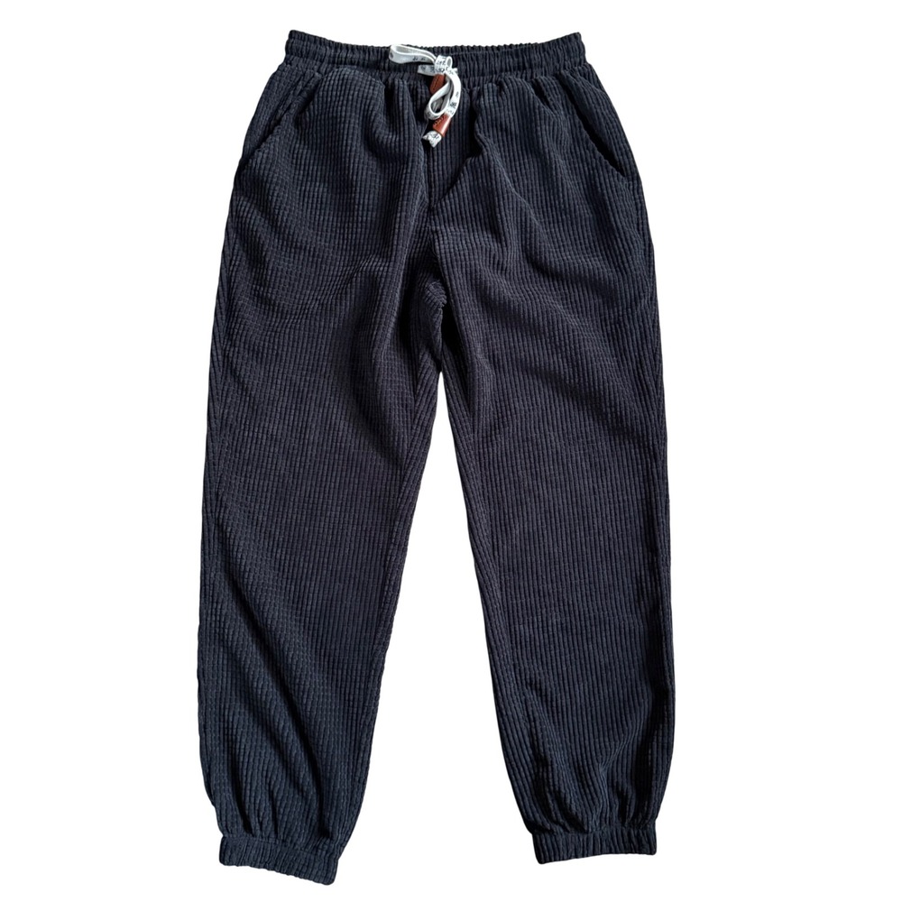 MR‎ DONOO Black Corduroy Jogger Pants Men's Elastic Waist Drawstring